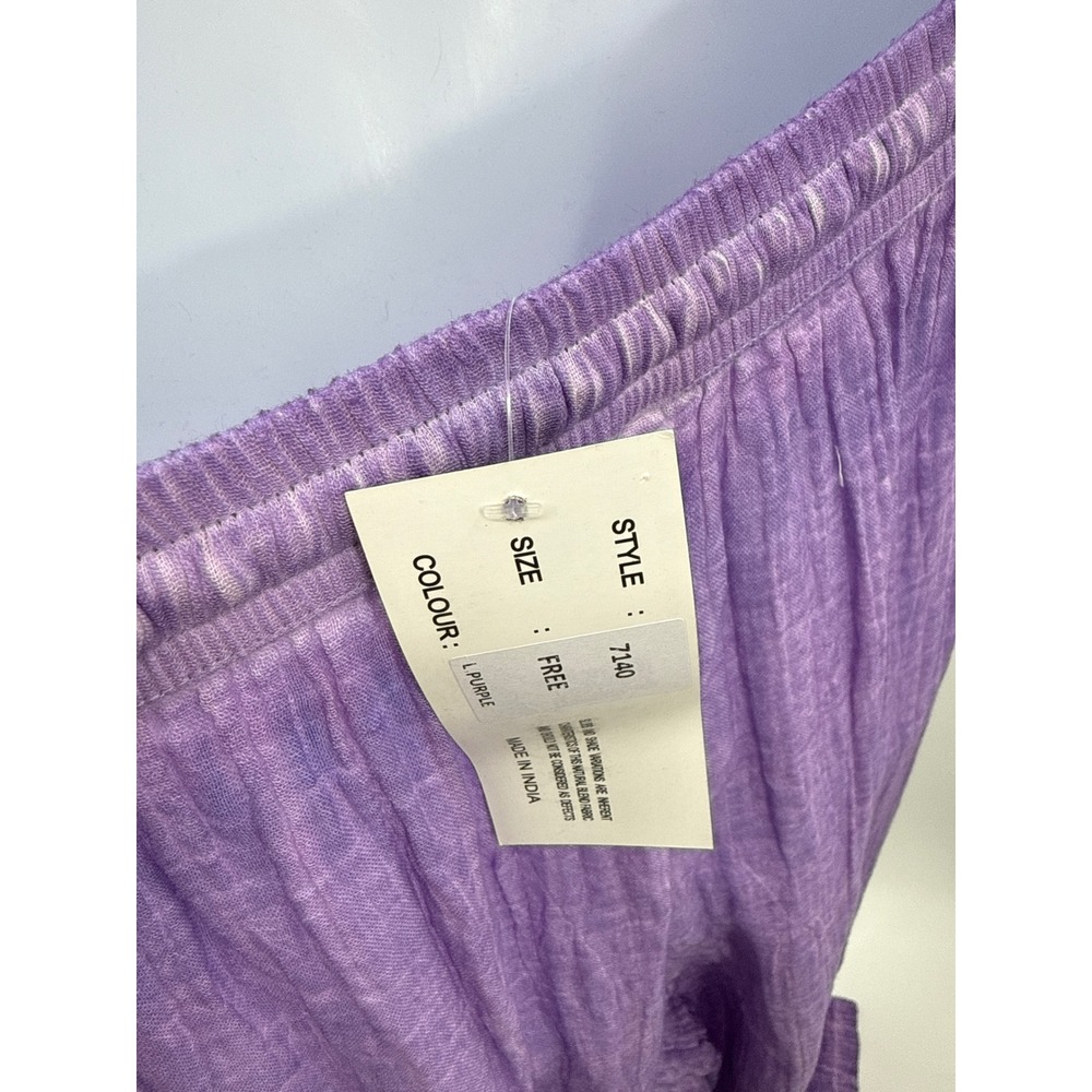 Zury Purple Cotton Gauze Wide Leg Pants Elastic Waist Drawstring 7140 One Size - Picture 7 of 9